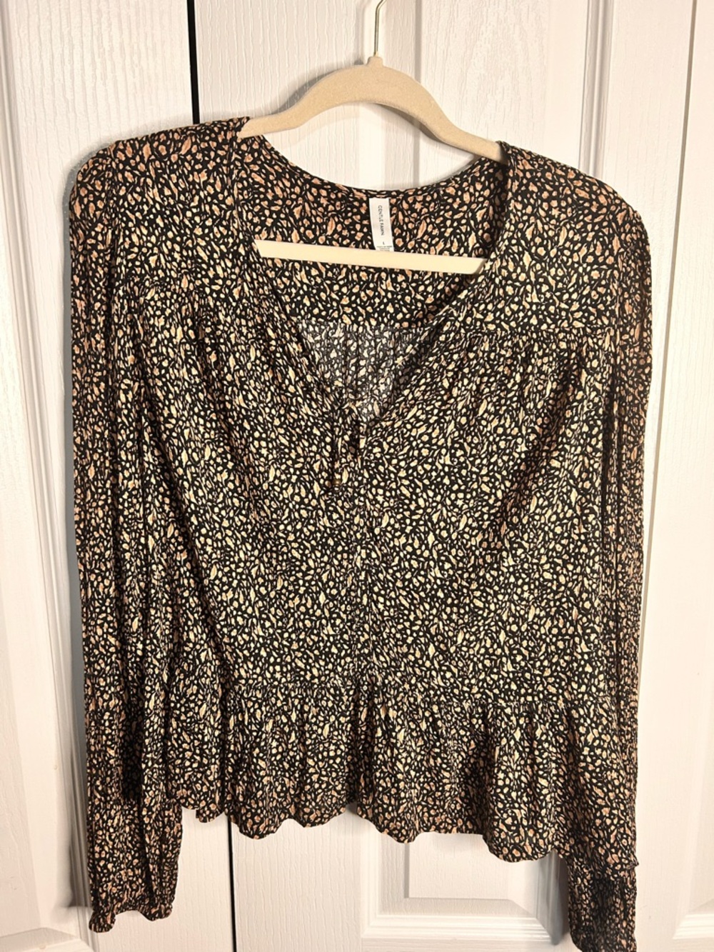Gentle Fawn Women’s Size L Floral Print Tassels Long Sleeve Peplum Blouse‎ Top